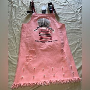 Perfect Size M Pink Denim Dress Length 35” Pockets Cotton Distressed #2100
